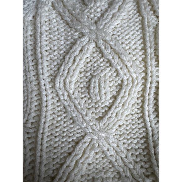 Vintage Macy’s Men’s Store Cable Knit Fisherman Sweater Cream 70s Taiwan L - Picture 10 of 14